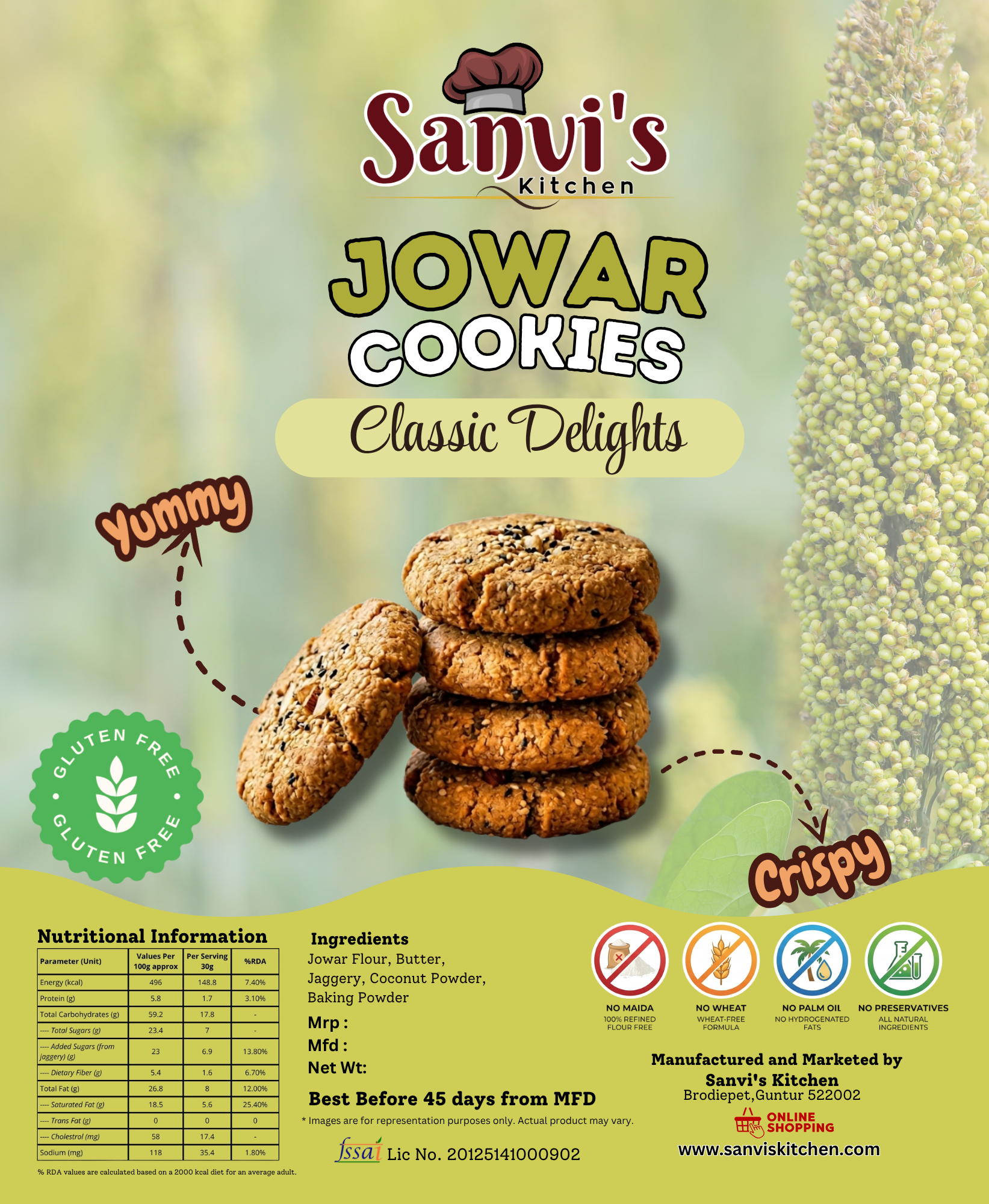 jowar cookies classic delights | gluten free & preservative free | 200gms pack