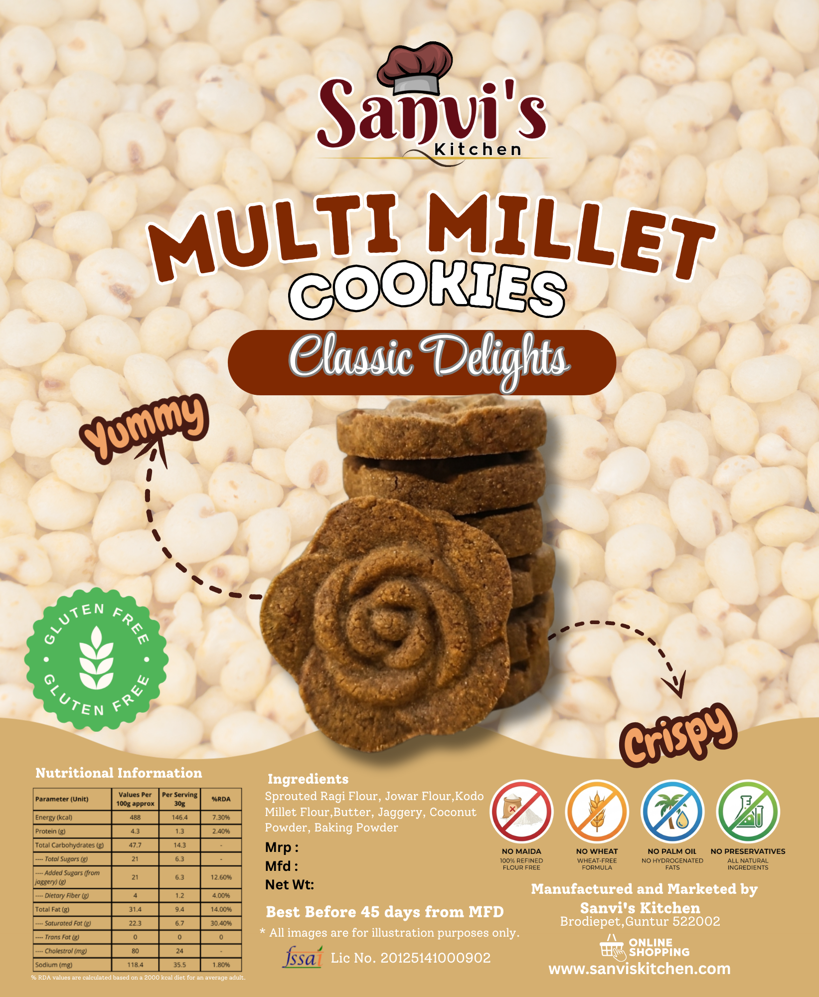 multi millet cookies | classic delights | naturally gluten free & nutrient dense 200gms pack